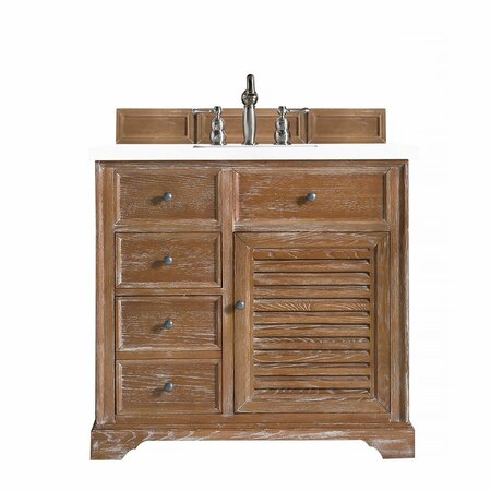 JAMES MARTIN VANITIES Savannah 36in Single Vanity, Driftwood w/ 3 CM White Zeus Quartz Top 238-104-5511-3WZ